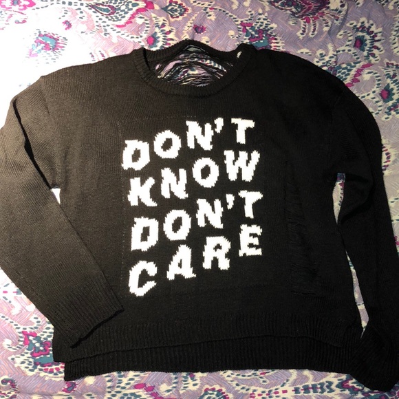 Hot Topic Sweaters - Hot Topic distressed don't care sweater